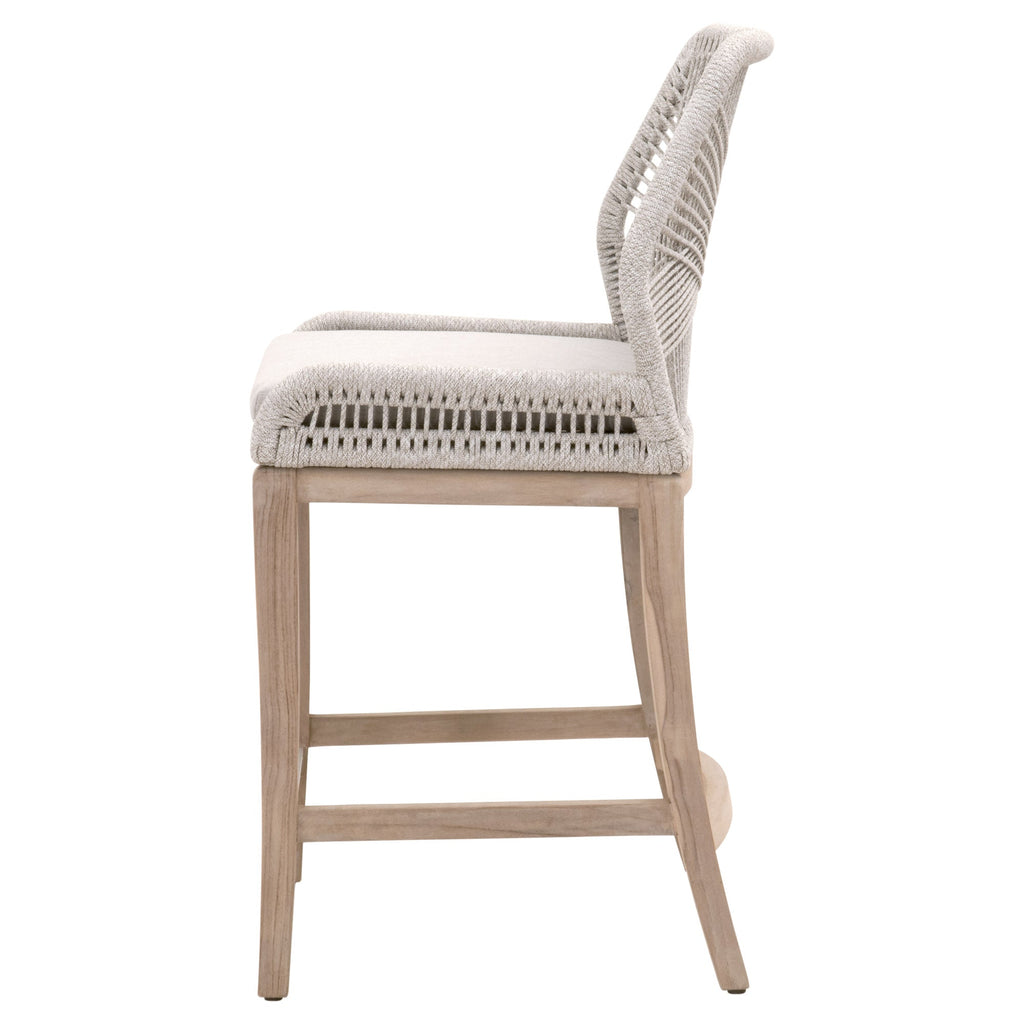 Loom Outdoor Counter Stool, Taupe and White Flat Rope