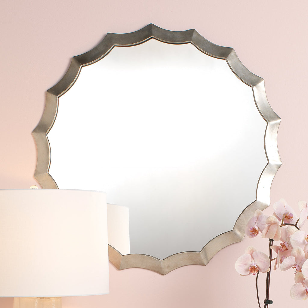 Round Scalloped Mirror-Antique Silver