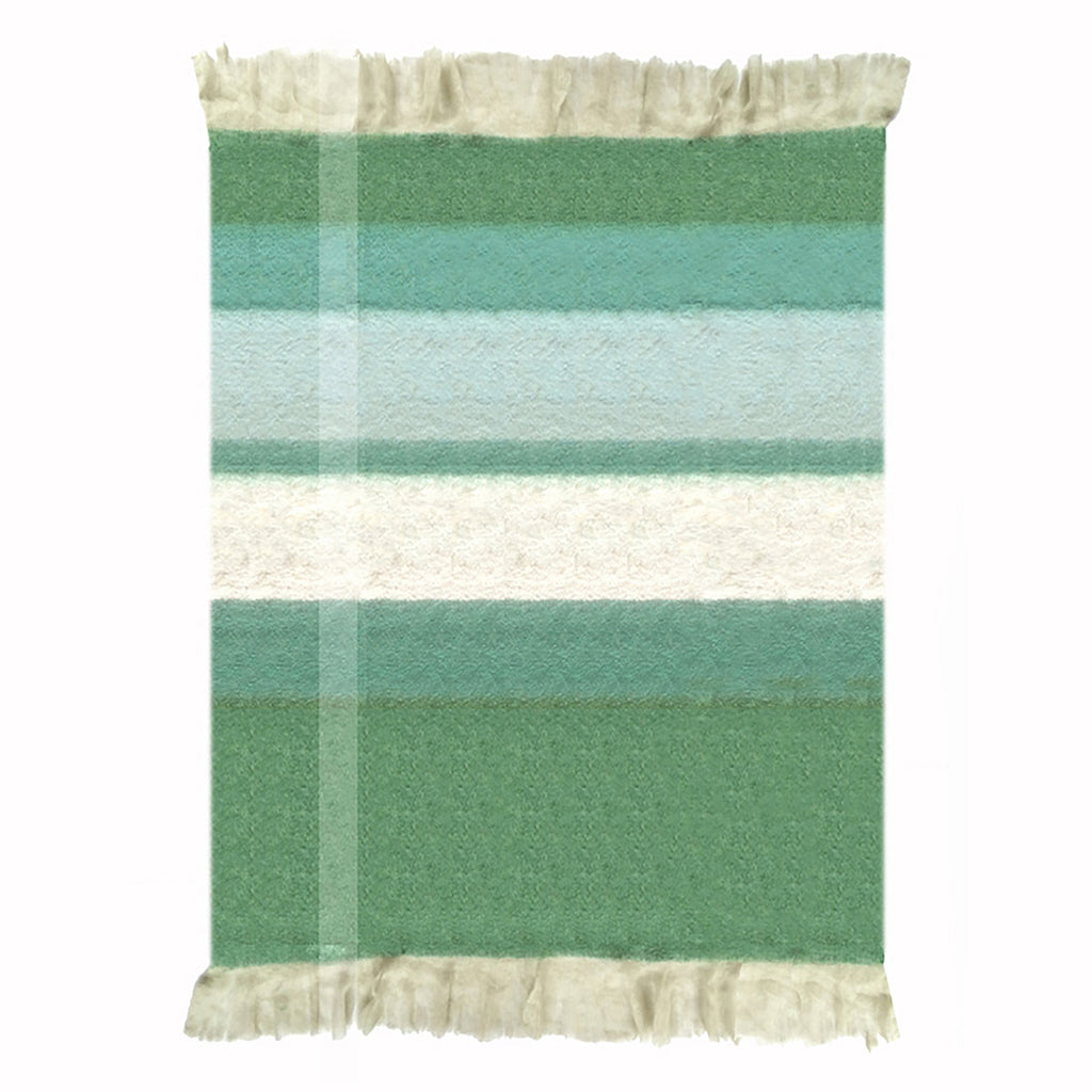 Tahoe Handwoven Wool Blend 49x59 Throw Blanket in Off White and Green