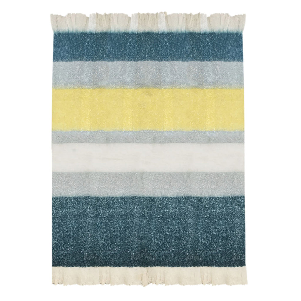 Tahoe Handwoven Wool Blend 49x59 Throw Blanket in Off White and Blue