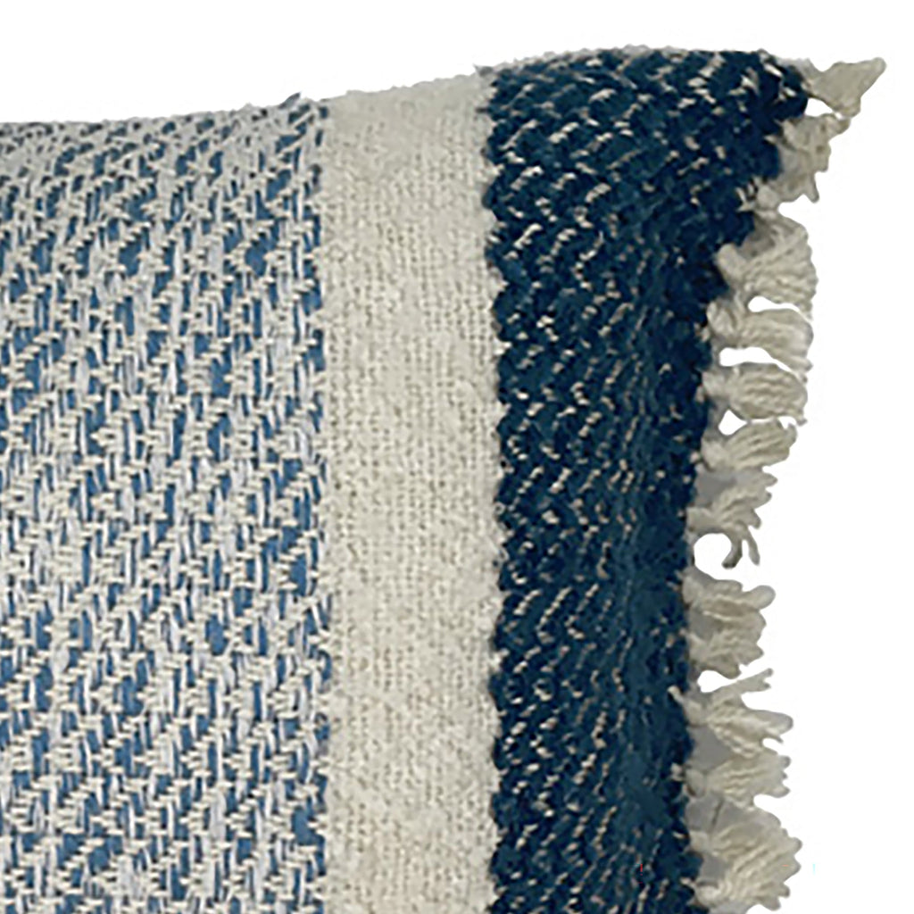 Shane Handwoven Wool Blend 14x24 Lumbar Pillow in Off White and Blue