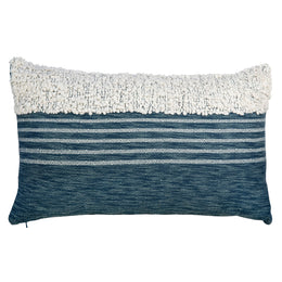 Riley Handwoven Wool Blend 14x24 Lumbar Pillow in Off White and Indigo Blue