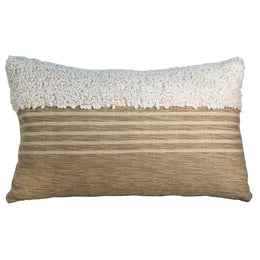 Riley Handwoven Wool Blend 14x24 Lumbar Pillow in Off White and Tan