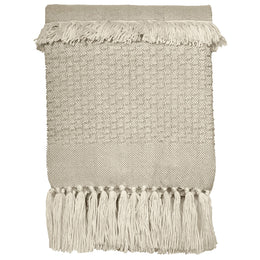 Abigail Handwoven Wool Blend 49x59 Throw Blanket in Natural Off White with Fringe