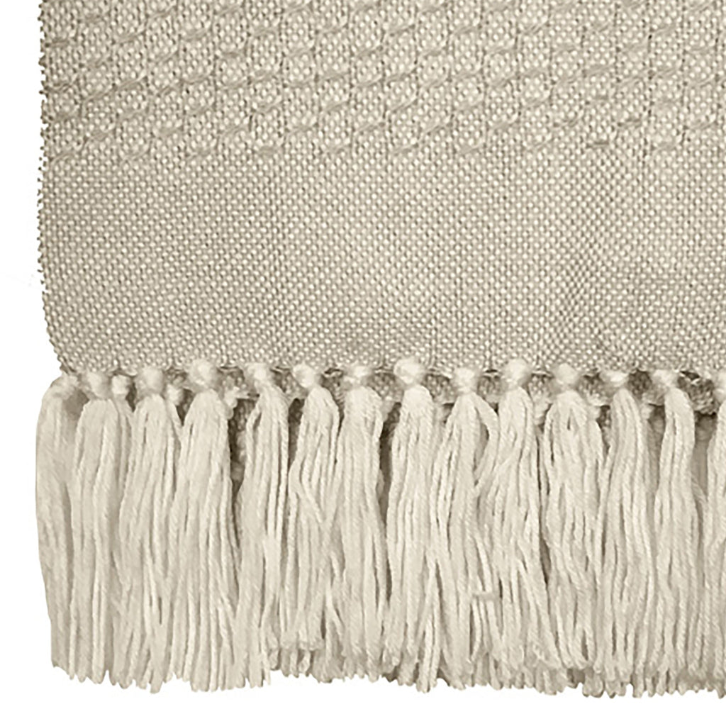 Abigail Handwoven Wool Blend 49x59 Throw Blanket in Natural Off White with Fringe