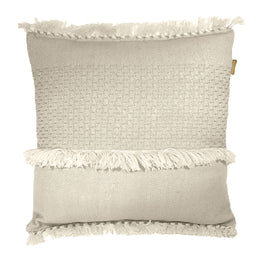 Abigail Handwoven Wool Blend 20x20 Square Throw Pillow in Natural Off White with Fringe