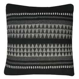 Athena Handwoven Cotton Blend 24x24 Square Throw Pillow in Black with White Stitching