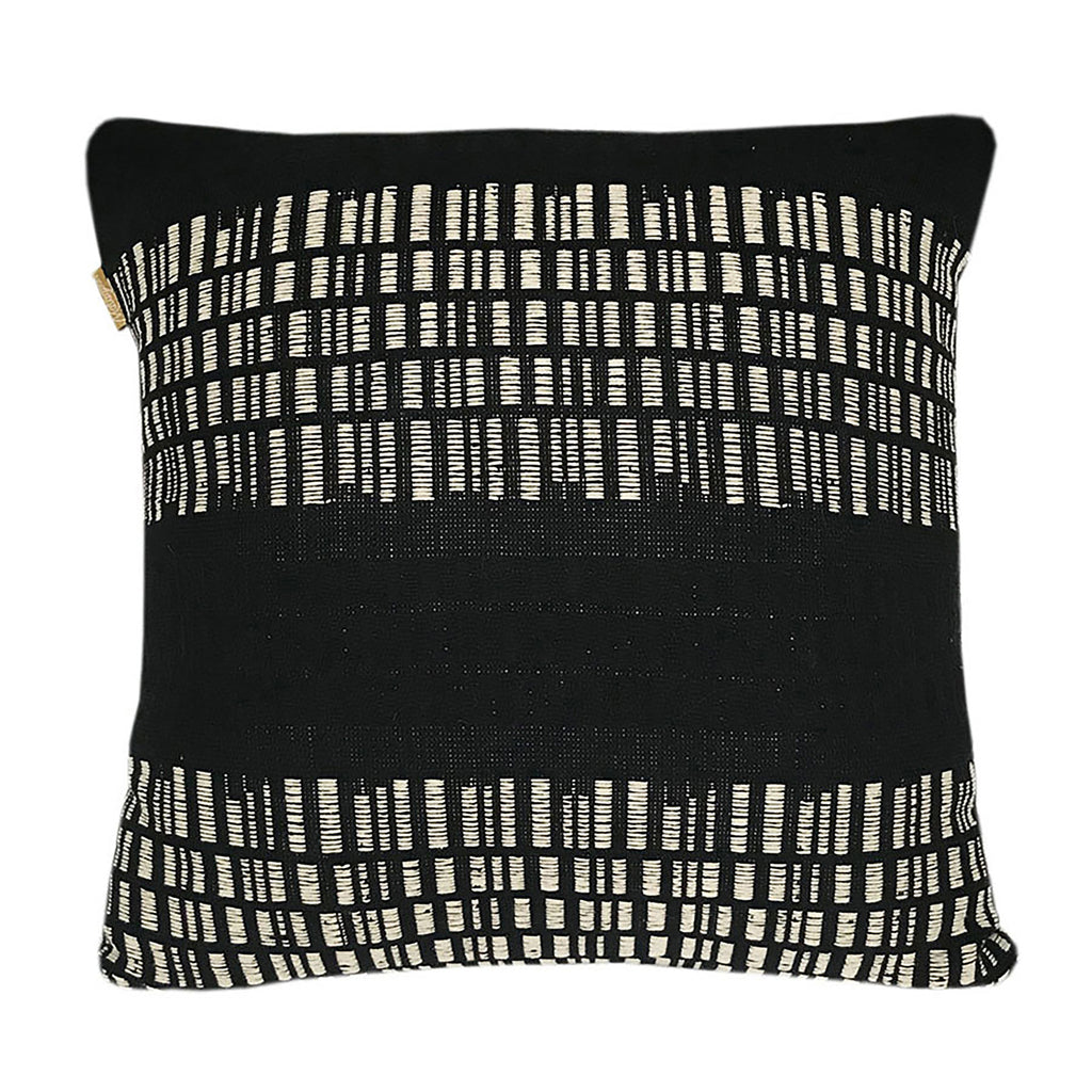Jade Handwoven Cotton Blend 20x20 Square Throw Pillow in Black with White Stitching