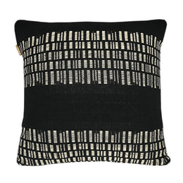 Jade Handwoven Cotton Blend 20x20 Square Throw Pillow in Black with White Stitching