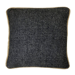Alma Wool Blend Woven 20" Square Throw Pillow in Raven Black