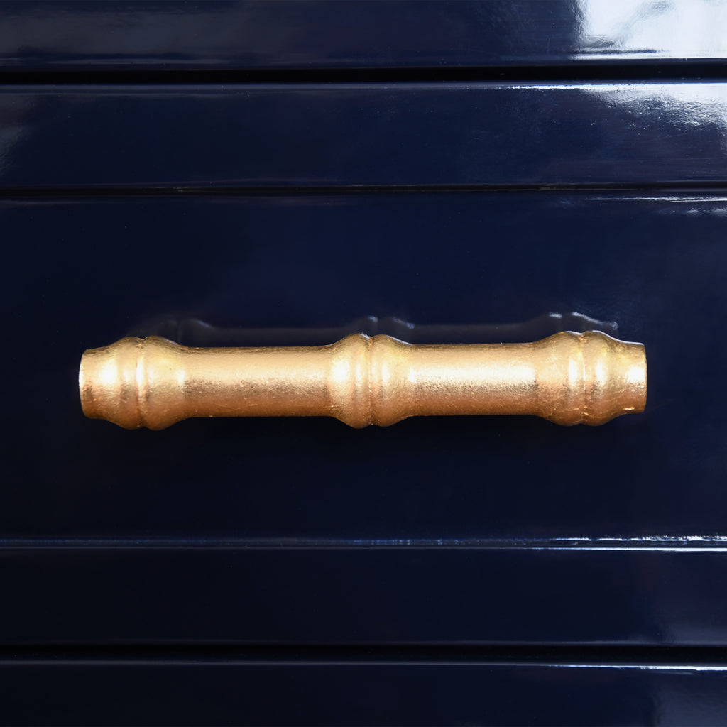 Navy Large Cabinet With Gold Leaf Bamboo Hardware