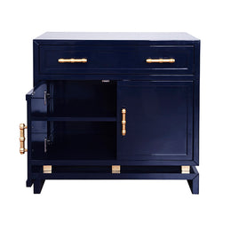 Navy Large Cabinet With Gold Leaf Bamboo Hardware