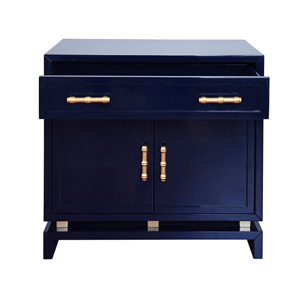 Navy Large Cabinet With Gold Leaf Bamboo Hardware