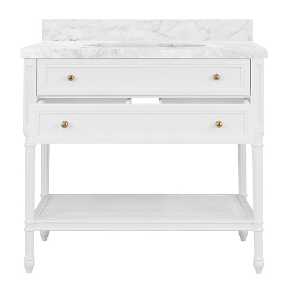 Bath Vanity With Fluted Leg And Open Cane Shelf