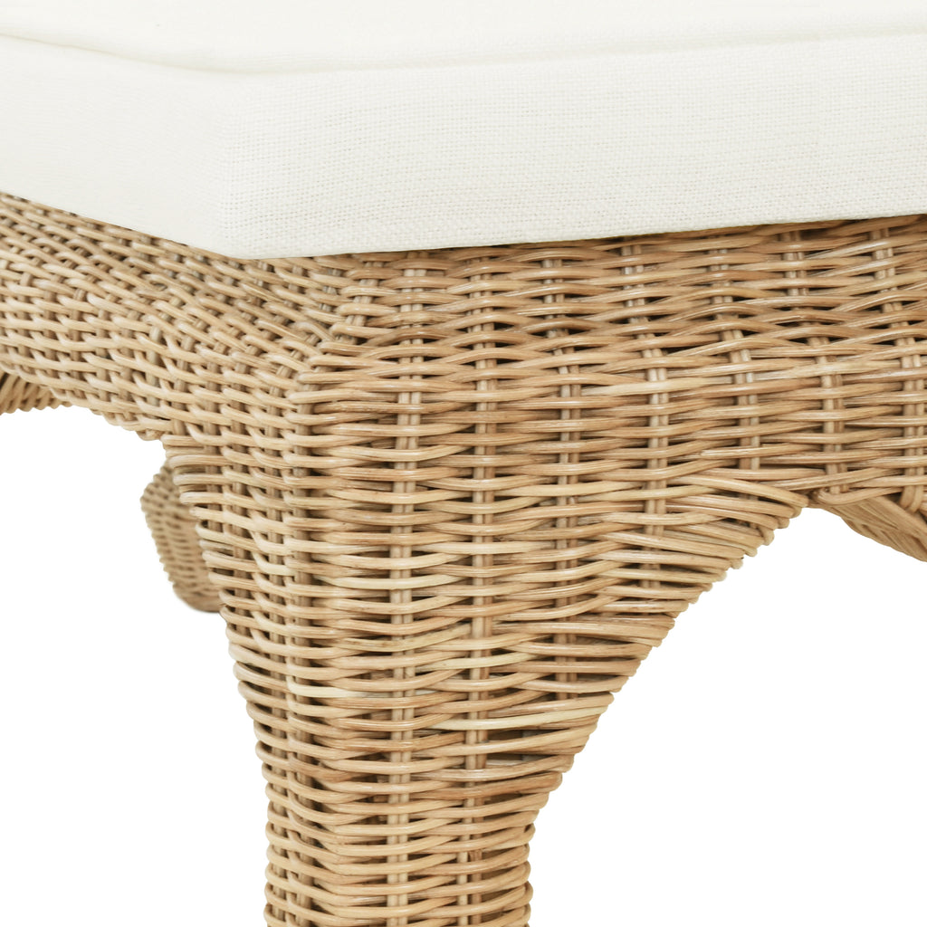 Ming Style Bench In Woven Rattan With Ivory Linen Cushion