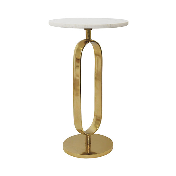 Round Side Table With Brass Racetrack Detail Base