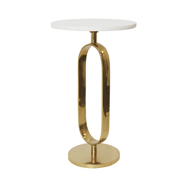 Round Side Table With Brass Racetrack Detail Base