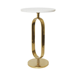 Round Side Table With Brass Racetrack Detail Base