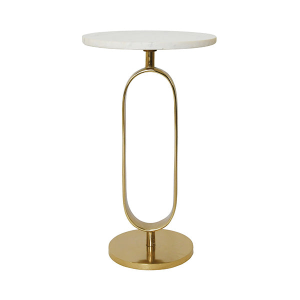 Round Side Table With Brass Racetrack Detail Base