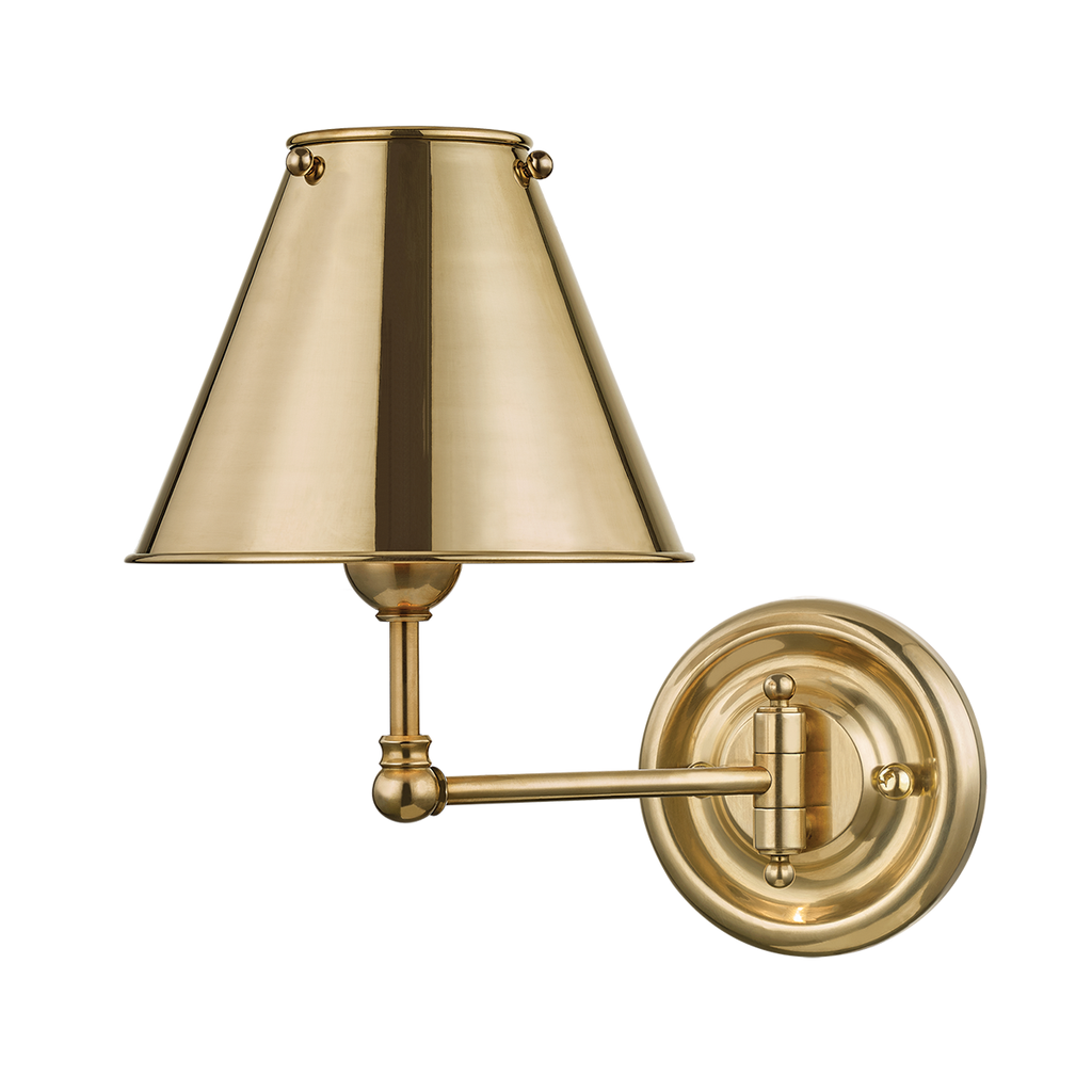 Classic No.1 Wall Sconce Brass Shade, 7" - Aged Brass
