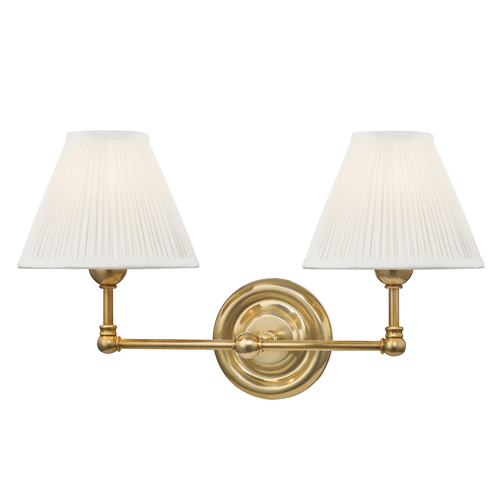 Classic No.1 Wall Sconce Silk Shade, 18" - Aged Brass