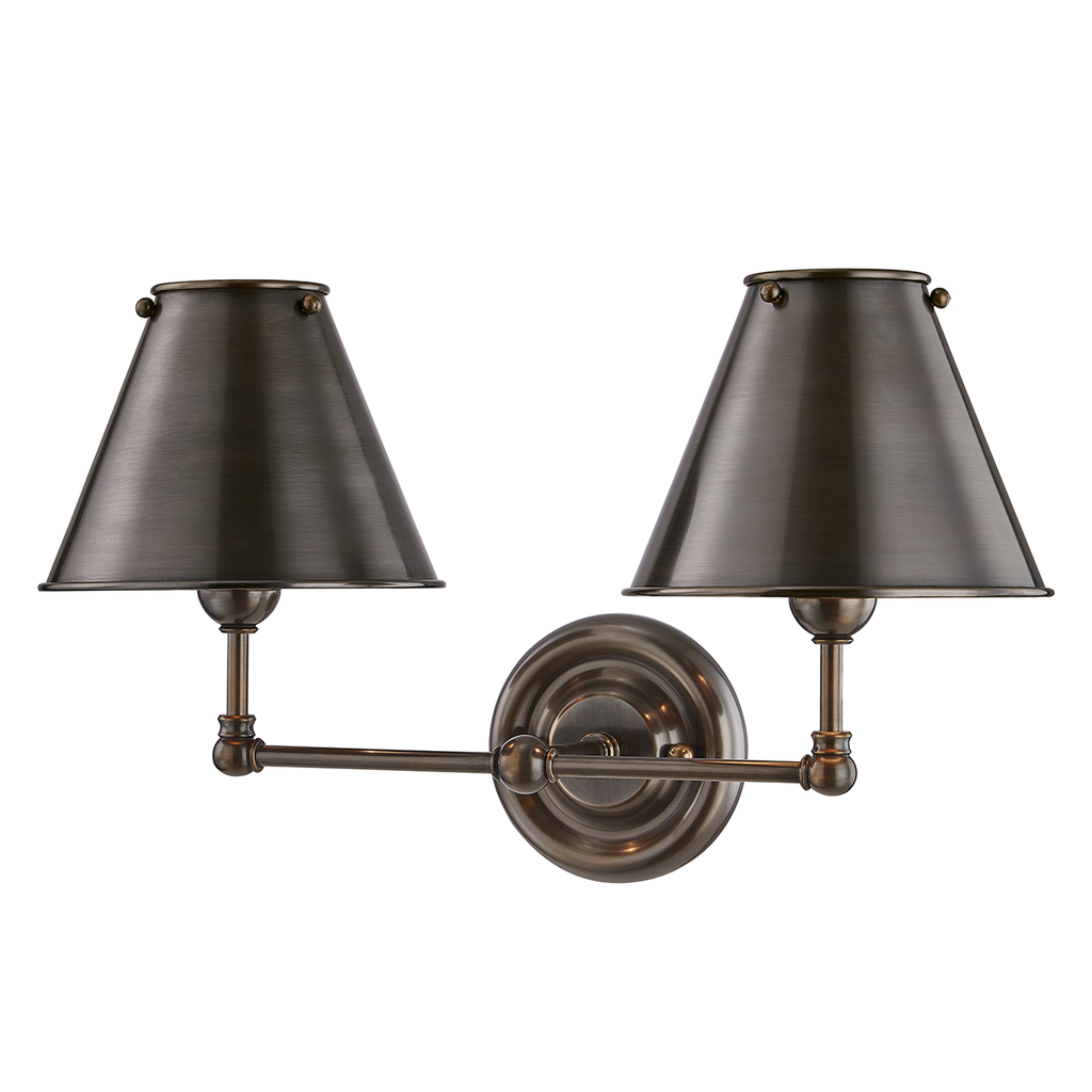 Classic No.1 Wall Sconce Brass Shade, 18" - Distressed Bronze