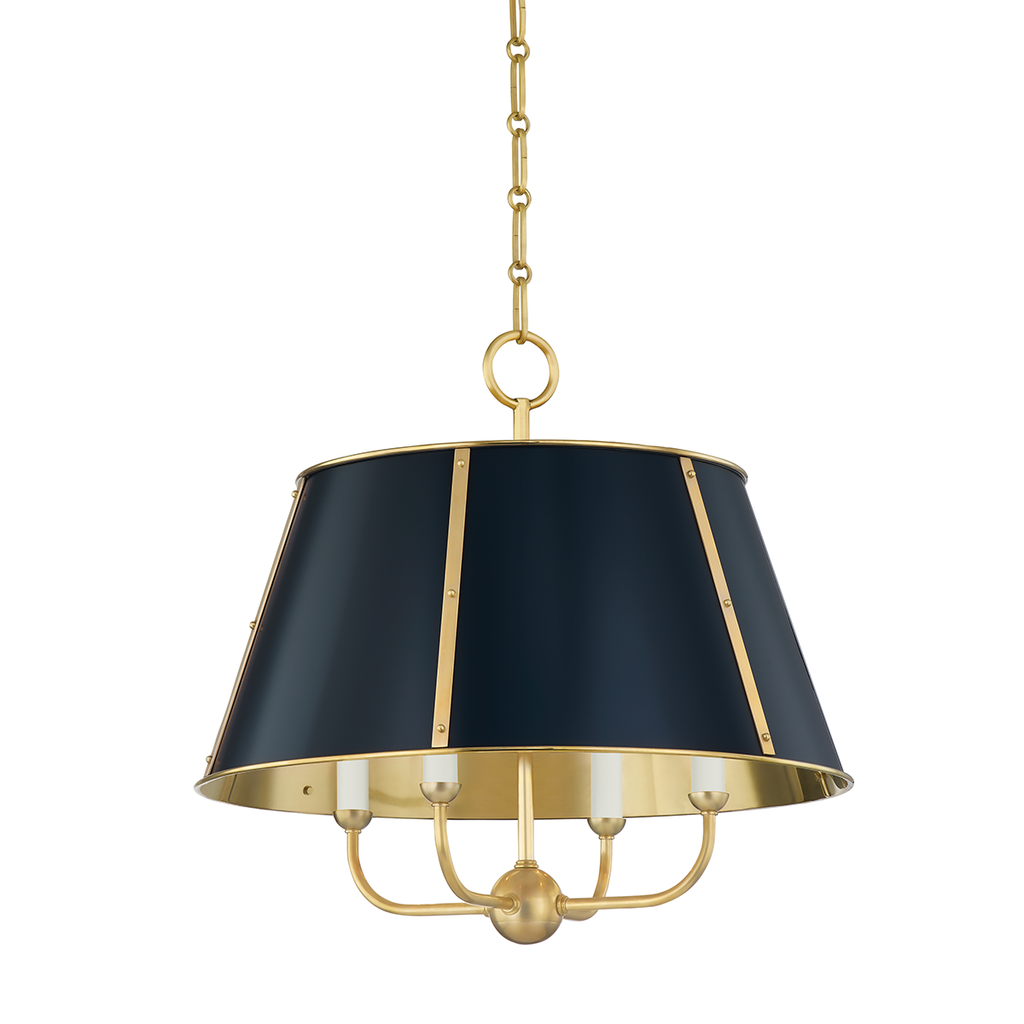 Cambridge 4 Light Chandelier - Aged Brass/Darkest Blue