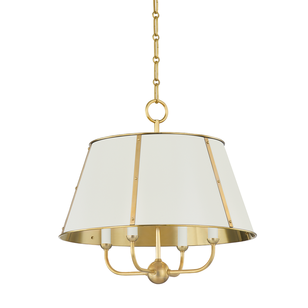 Cambridge 4 Light Chandelier - Aged Brass/Off White