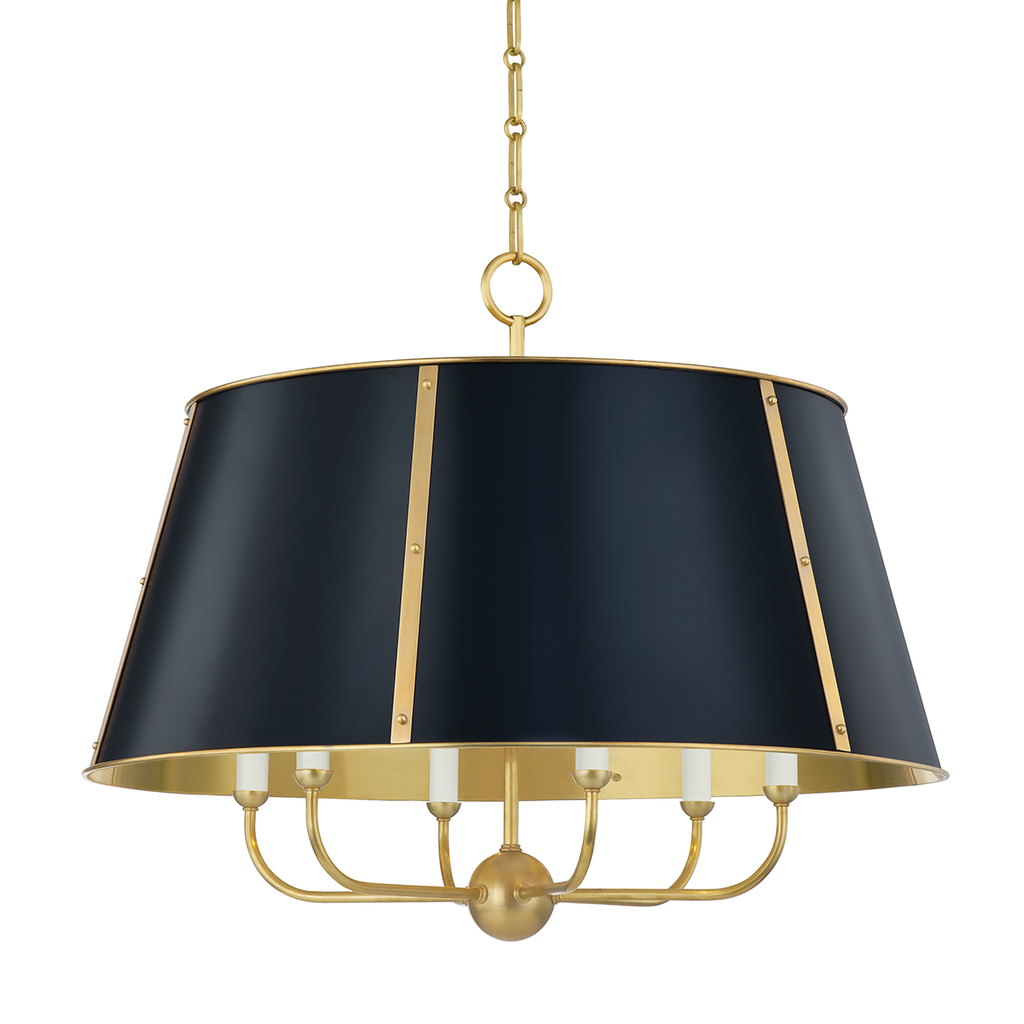 Cambridge 6 Light Chandelier - Aged Brass/Darkest Blue