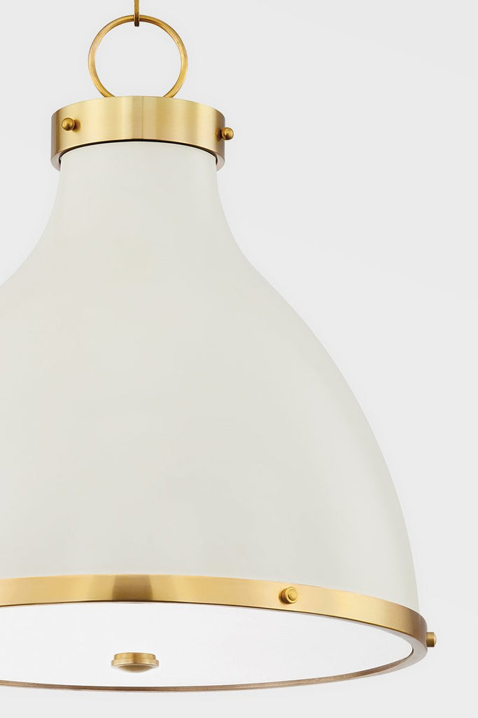 Painted No. 3 2 Light Pendant - Aged Brass/Off White