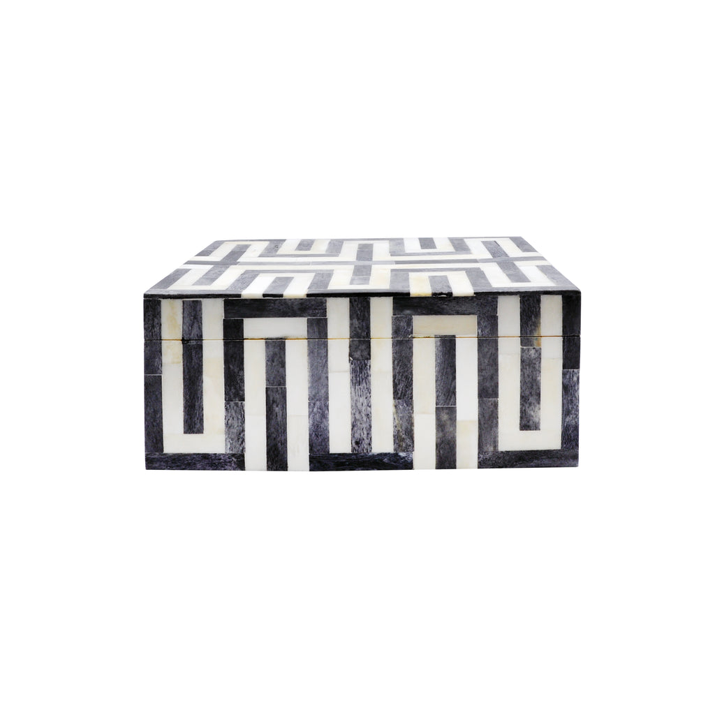 Small Geometric Patterned Box In Dark Grey And White Resin