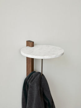 Corbel Shelf, Dark Stained Oak, Carrara Marble