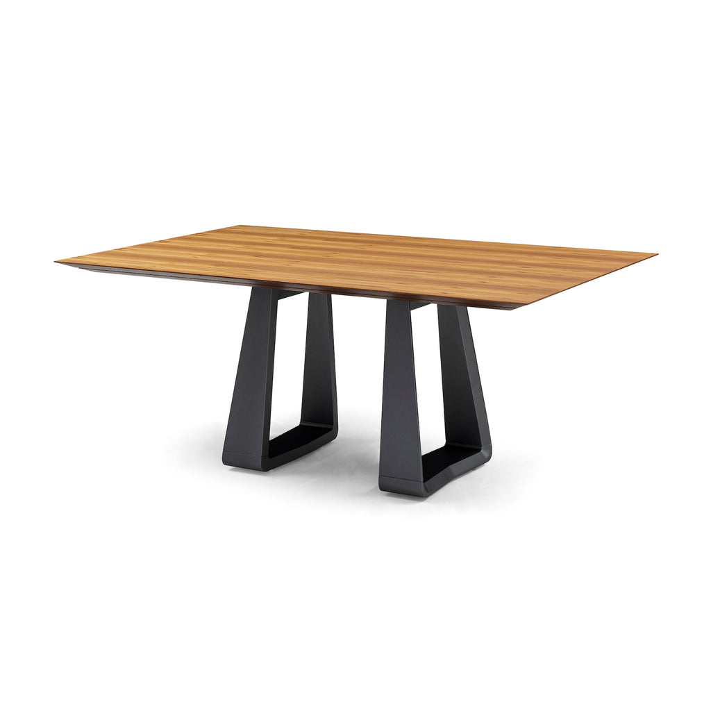 Wing Dining Table with Chamfered Teak Veneered Top and Graphite Painted Base 67"