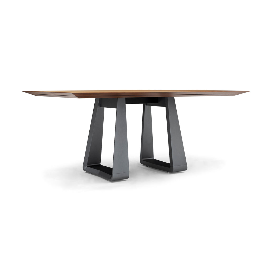 Wing Dining Table with Chamfered Teak Veneered Top and Graphite Painted Base 67"