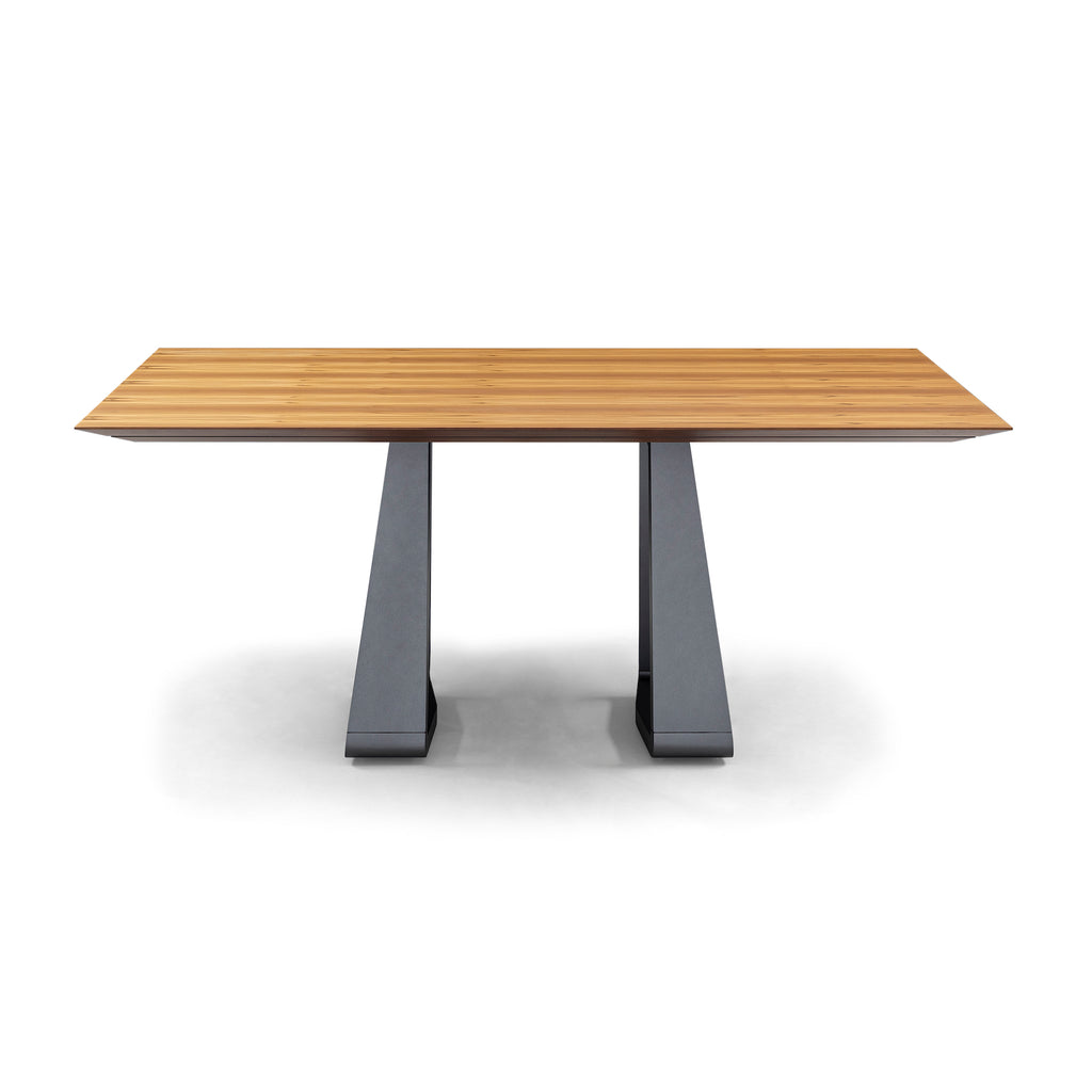 Wing Dining Table with Chamfered Teak Veneered Top and Graphite Painted Base 67"