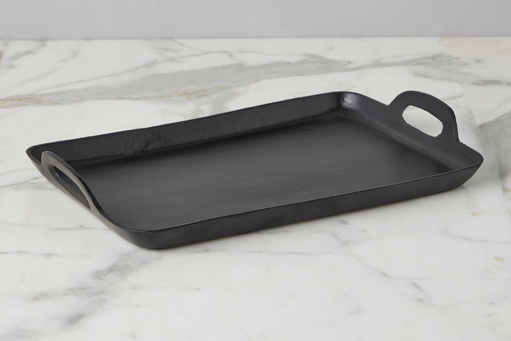 Black Rectangle Metal Tray, Medium