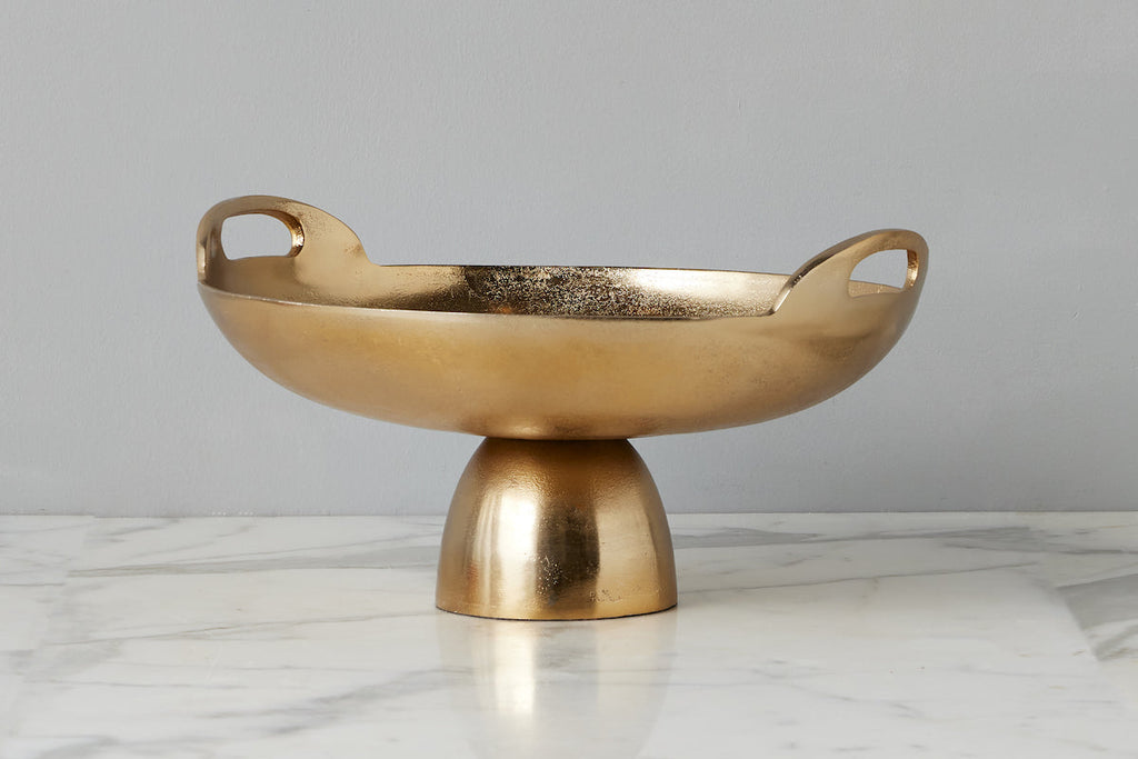 Gold Metal Pedestal Bowl , Large