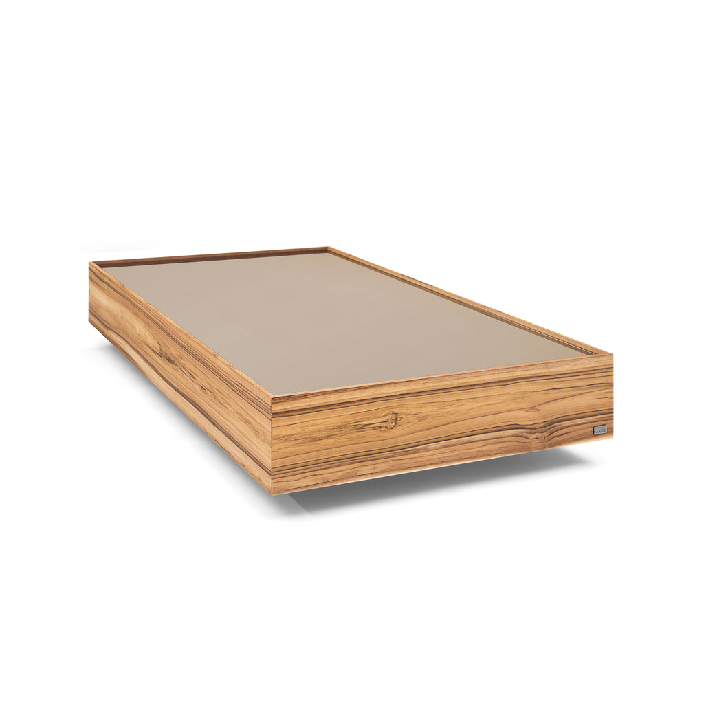 Arc Rectangular Coffee Table in Teak Featuring Bronze Glass Top