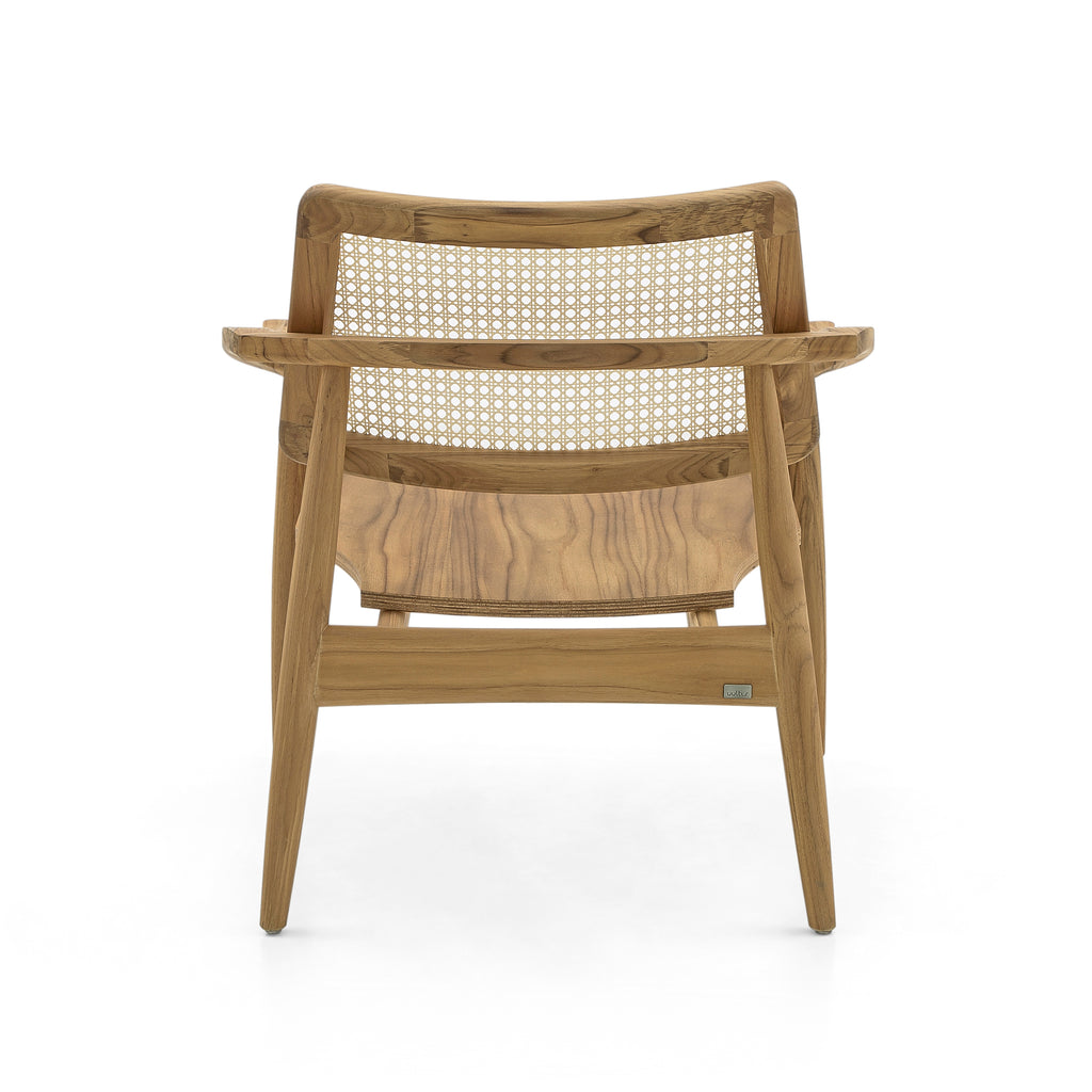 Turn Armchair Cane-Back Chair with Shaped Wooden Seat in Teak