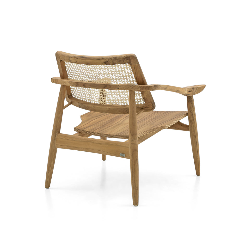 Turn Armchair Cane-Back Chair with Shaped Wooden Seat in Teak