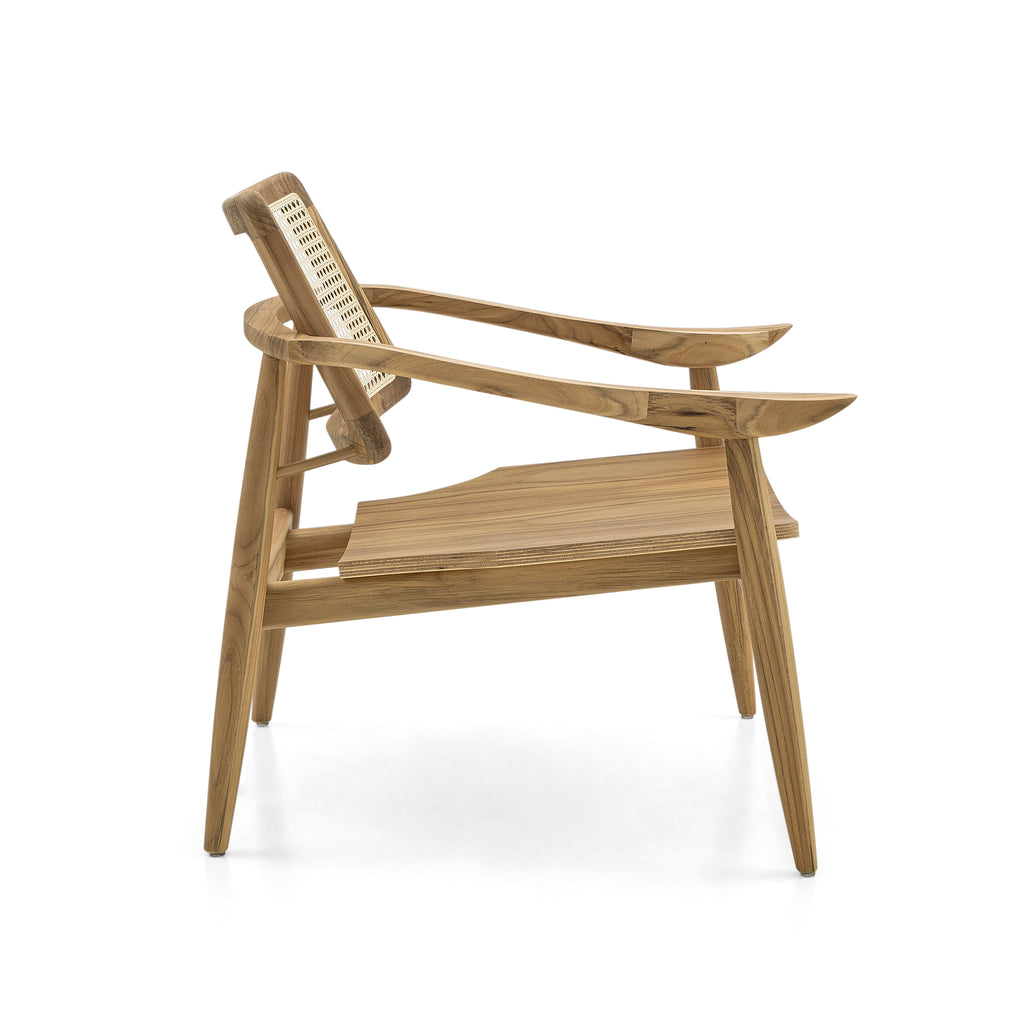 Turn Armchair Cane-Back Chair with Shaped Wooden Seat in Teak