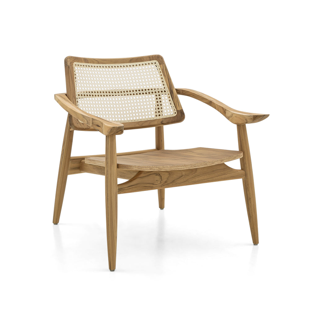 Turn Armchair Cane-Back Chair with Shaped Wooden Seat in Teak