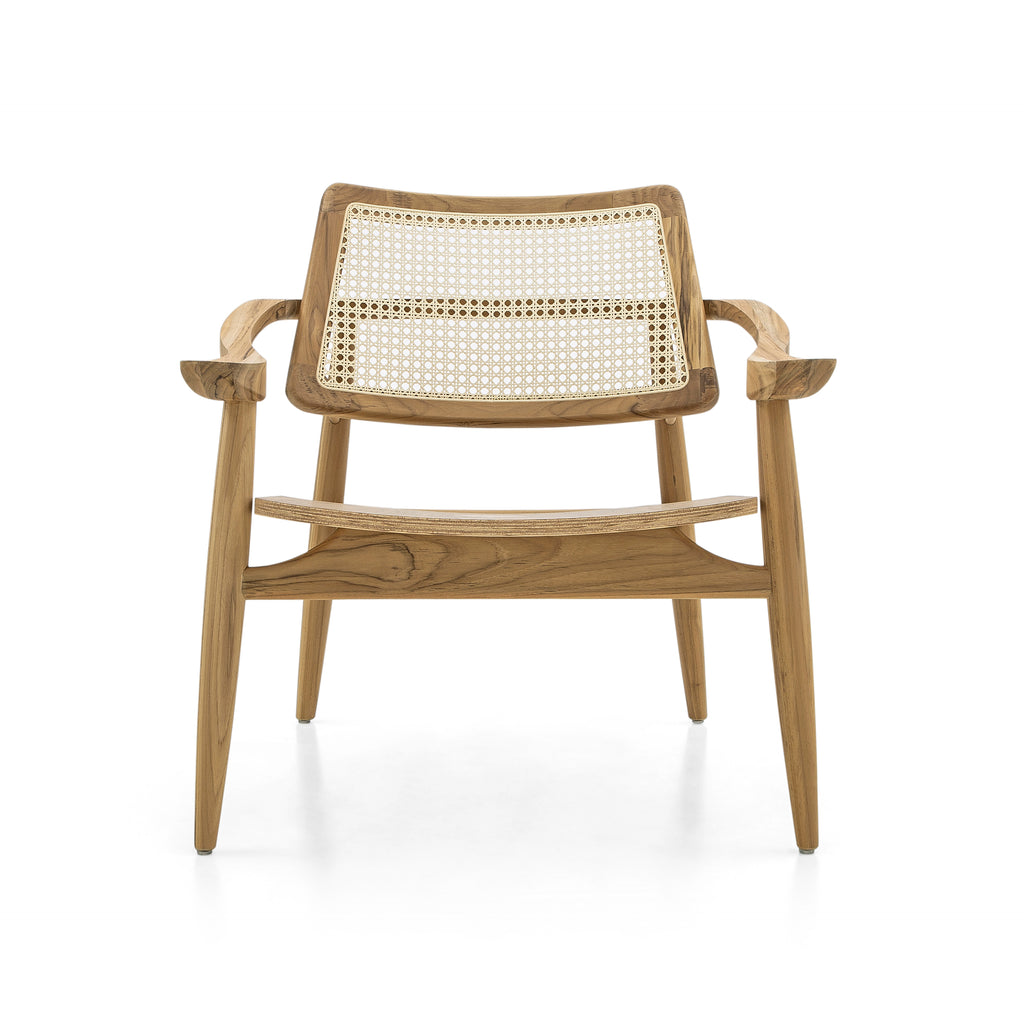 Turn Armchair Cane-Back Chair with Shaped Wooden Seat in Teak