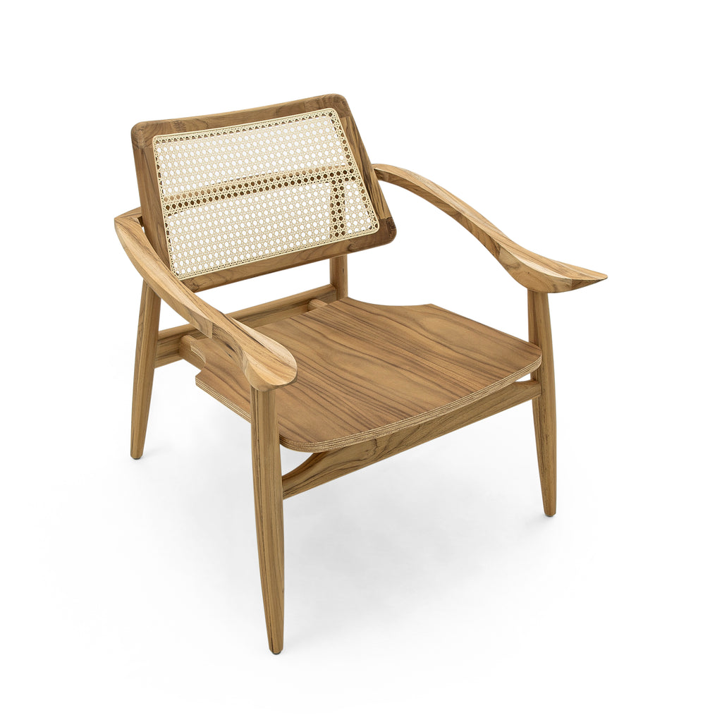 Turn Armchair Cane-Back Chair with Shaped Wooden Seat in Teak