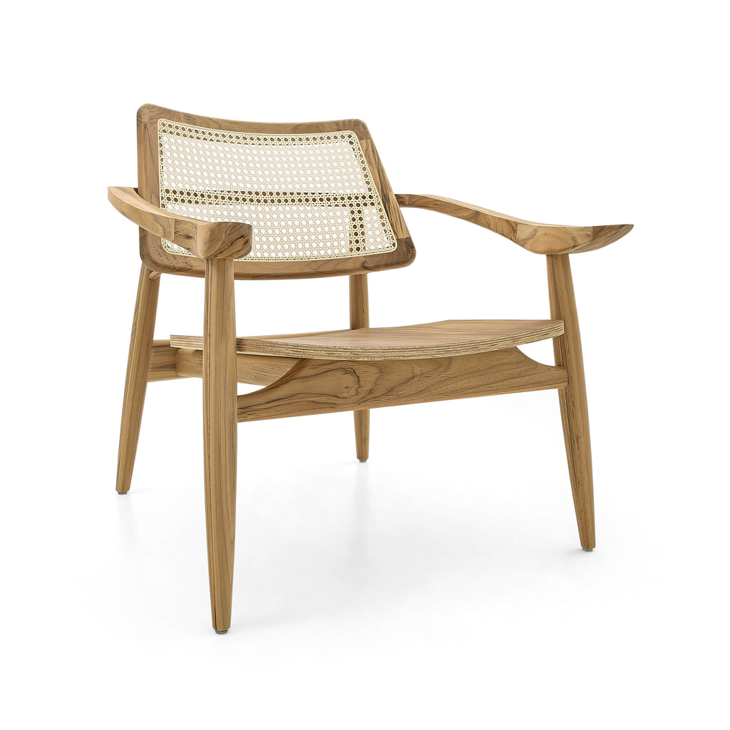 Turn Armchair Cane-Back Chair with Shaped Wooden Seat in Teak