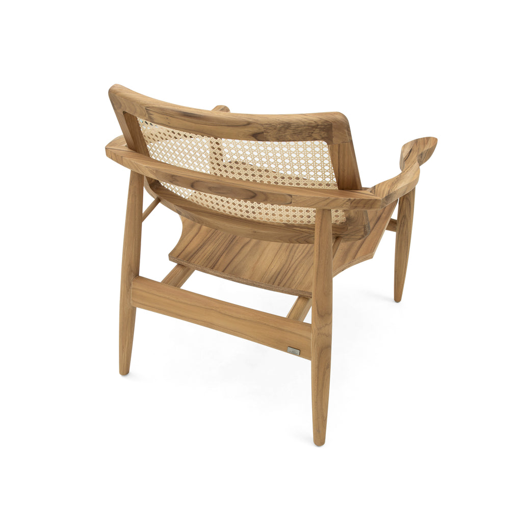 Turn Armchair Cane-Back Chair with Shaped Wooden Seat in Teak