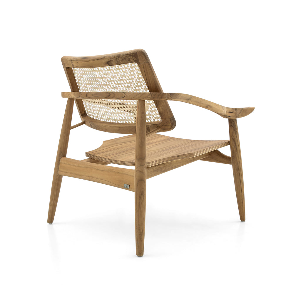 Turn Armchair Cane-Back Chair with Shaped Wooden Seat in Teak