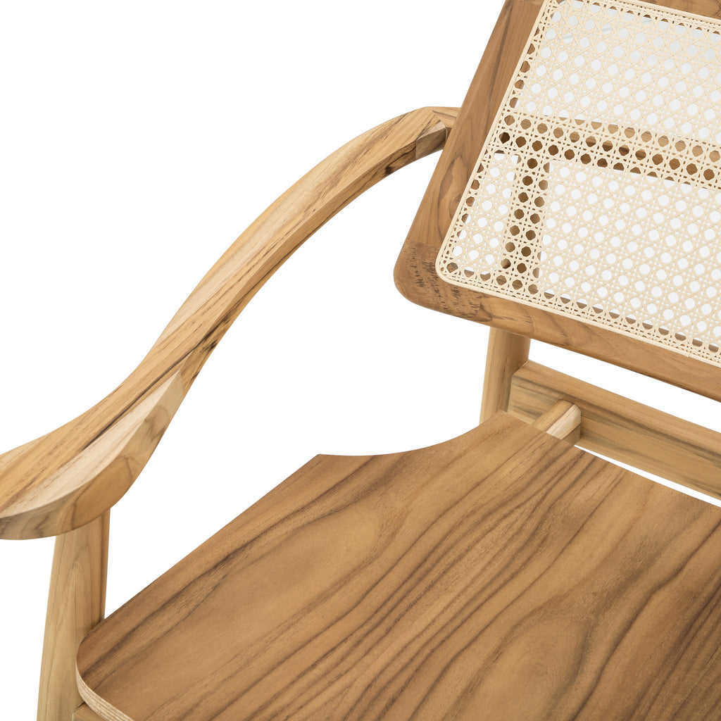 Turn Armchair Cane-Back Chair with Shaped Wooden Seat in Teak