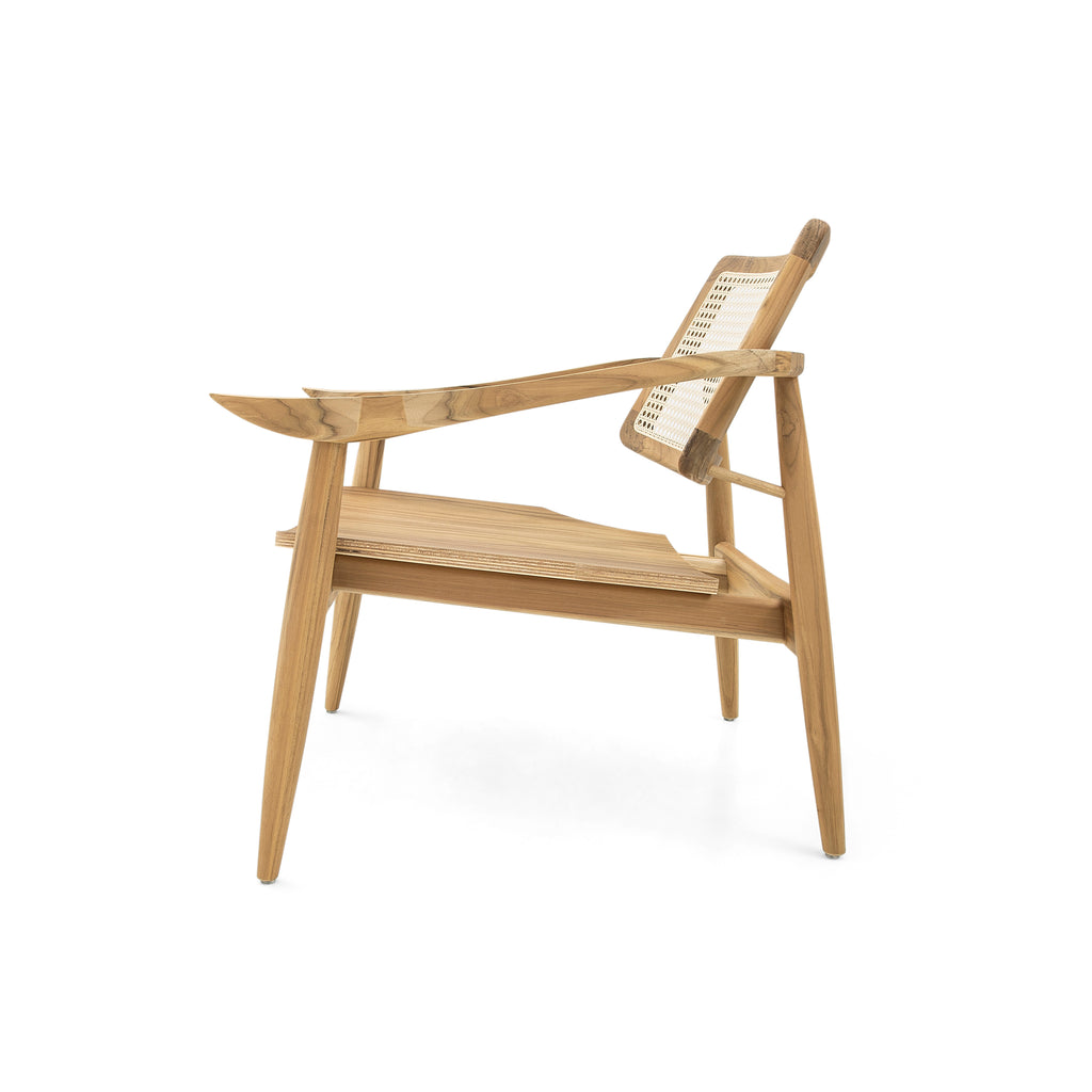 Turn Armchair Cane-Back Chair with Shaped Wooden Seat in Teak