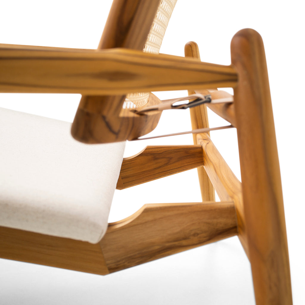 Soho Curved Cane-Back Chair in Teak and Oatmeal Fabric